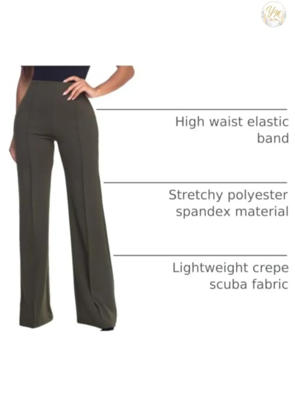 Wide Leg High Waist Dress Pants Stretch Pull On Work Casual Slacks